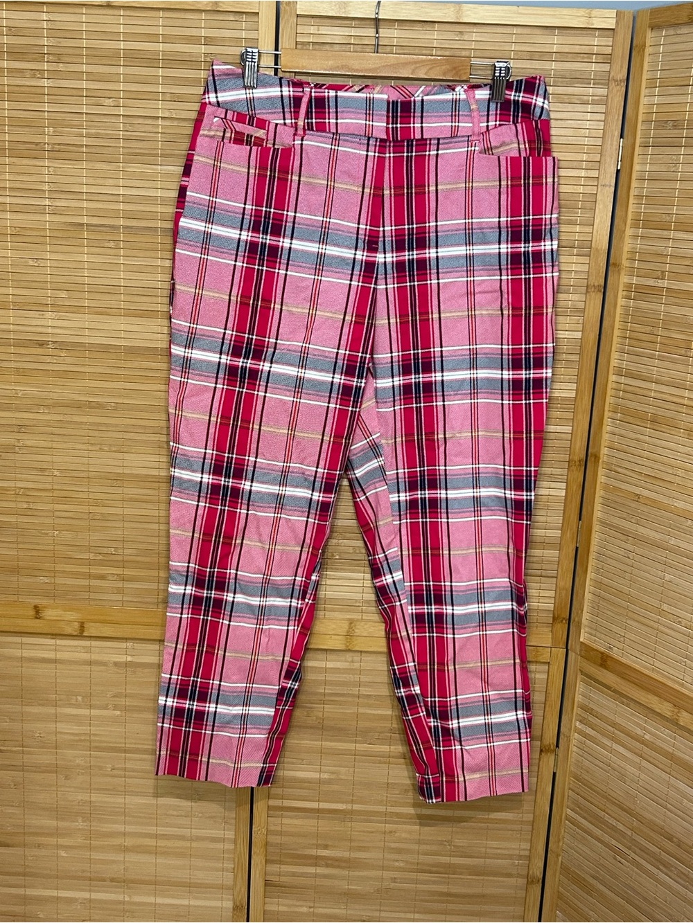 Ashley Stewart pink red black flat front dress pants slacks woman’s size 12